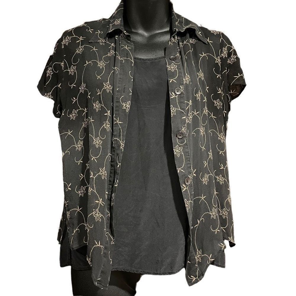 NYC Design Co. Twofer Silk Cami & Button Shirt Women’s Small